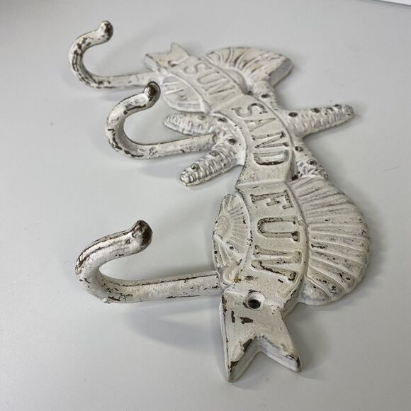 Beachy Cast Iron Key Hook Sun Sand Fun Beach Shell Starfish Chippy Nautical - Picture 5 of 10